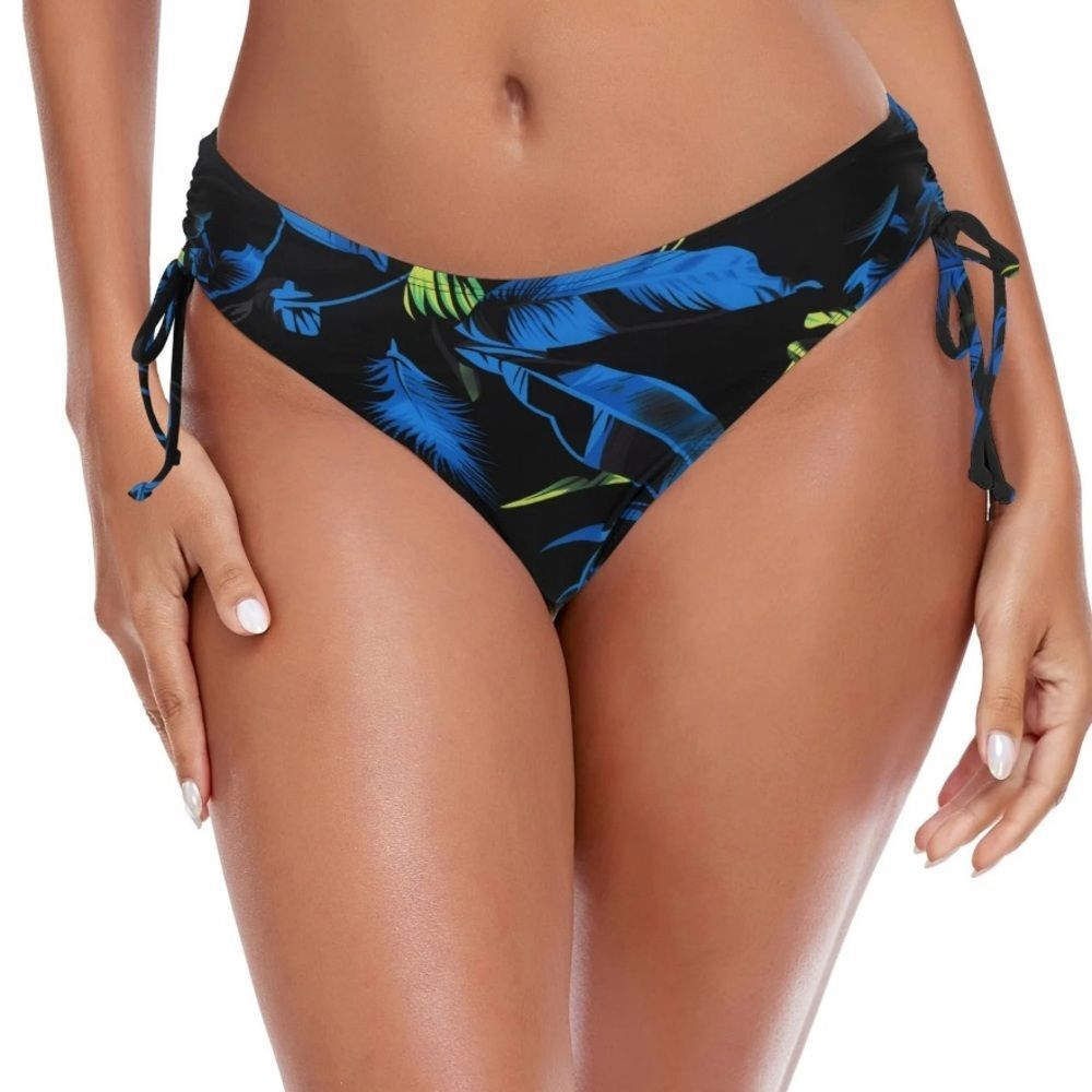 Ocean Blues Black and Blue Tropical Bikini Bottom,‎ Size L, NWT